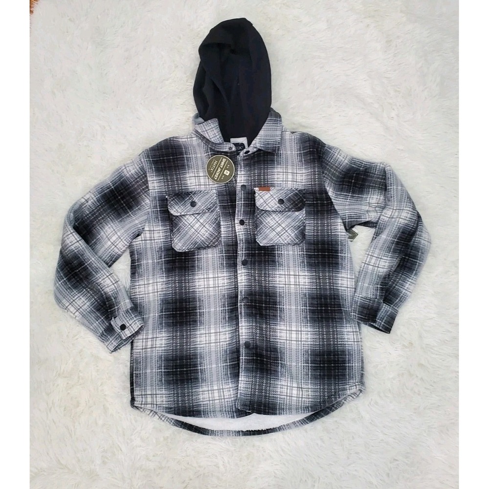 MATIX Men's Hooded Flannel Sherpa Lined Plaid Shacket Hooded Shirt Jacket Size M